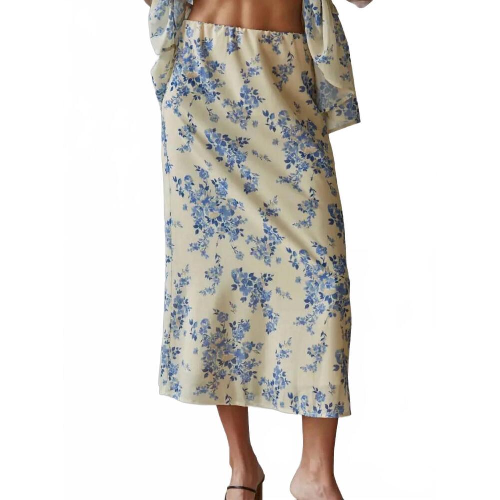 NEW BY TOGETHER the della midi skirt in yellow/blue